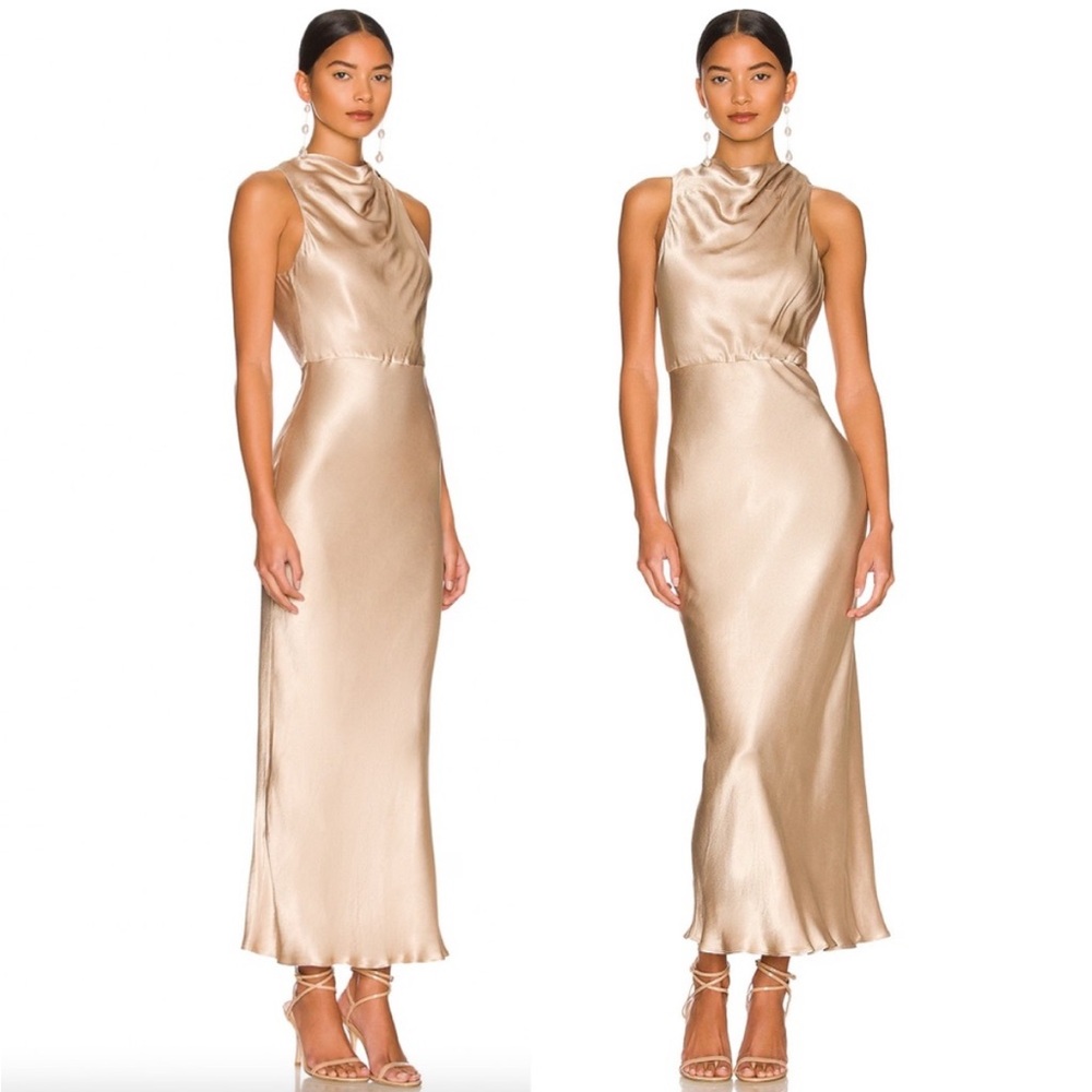 Shona Joy Lustrous Maxi Dress in Beige